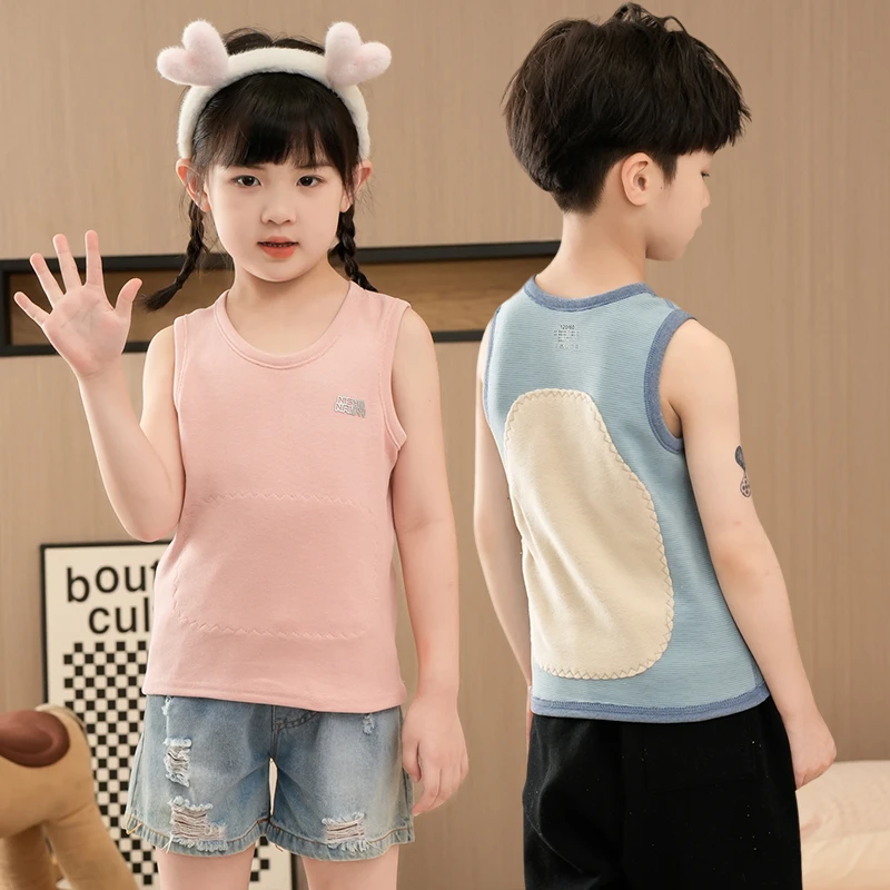 儿童护肚加厚加绒背心小孩护背马甲秋冬男女童暖背无骨学生打底衫