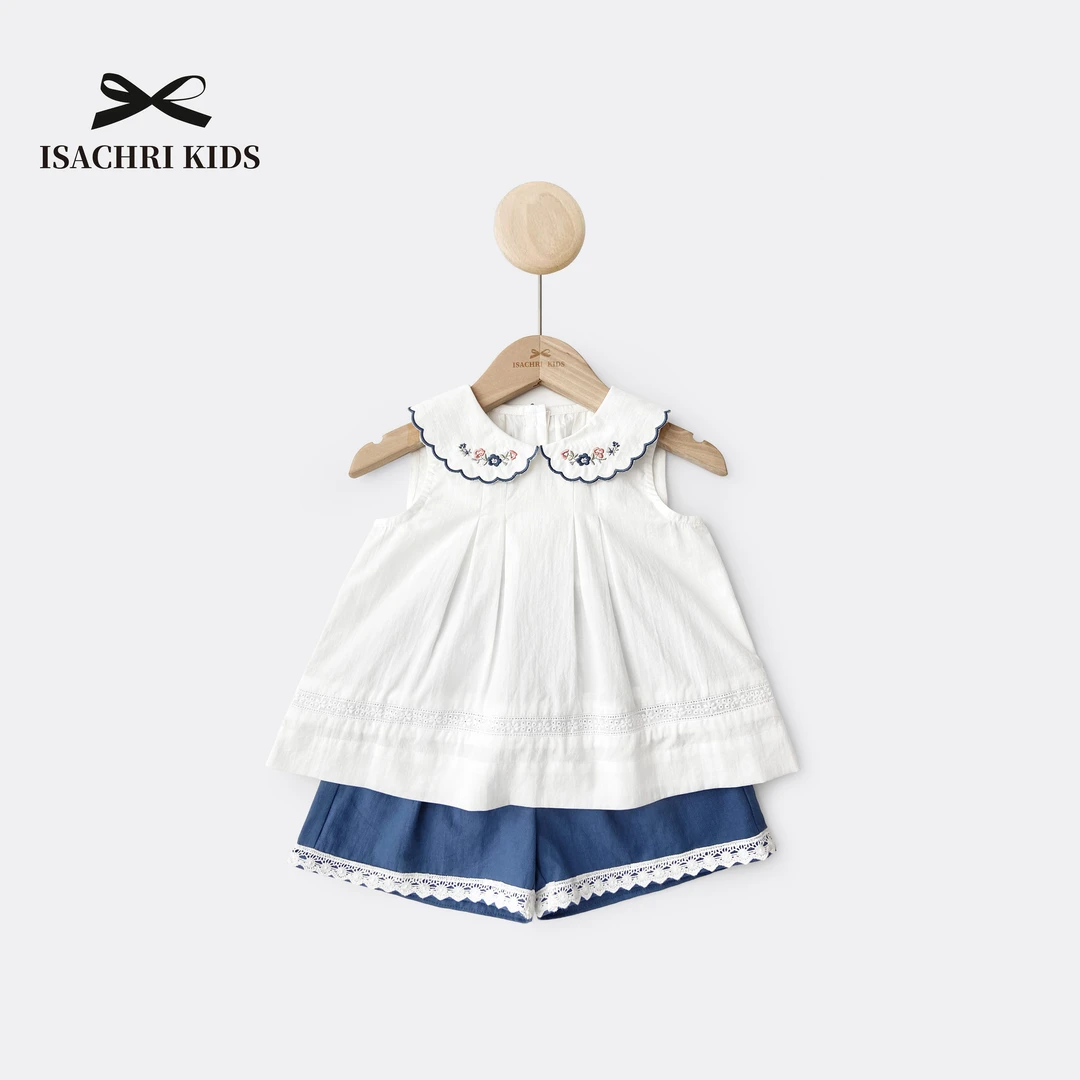 【1月14日反季清】花伴海洋 清爽可爱女童夏娃娃衫短裤两件套IS099
