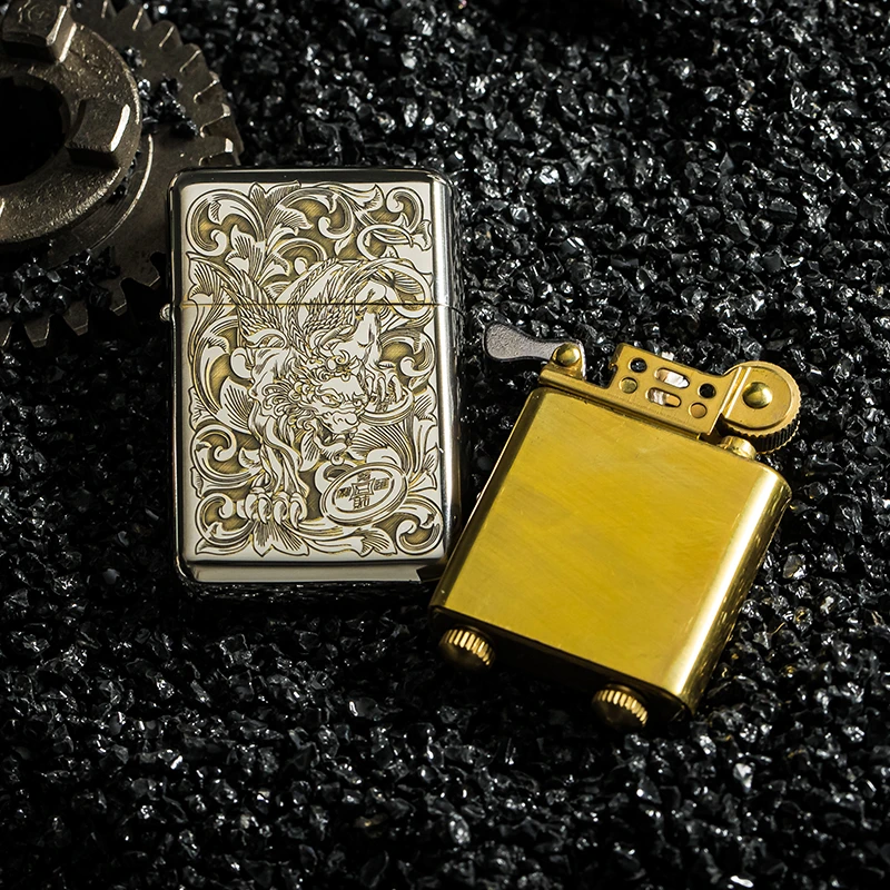 ZORRO佐罗Z790三代内胆复古纯铜煤油打火机防风双色精雕唐草貔貅