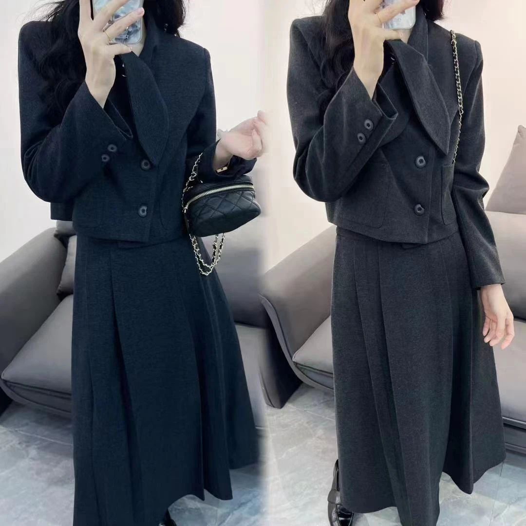 [DARUI]法式小香风女蝴蝶结短外套搭配高腰半身裙两件套-18827