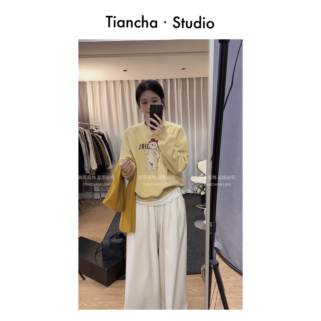 sweet c【奶油小熊】秋冬季新款韩风卫衣实穿女装落肩圆领长袖P191#