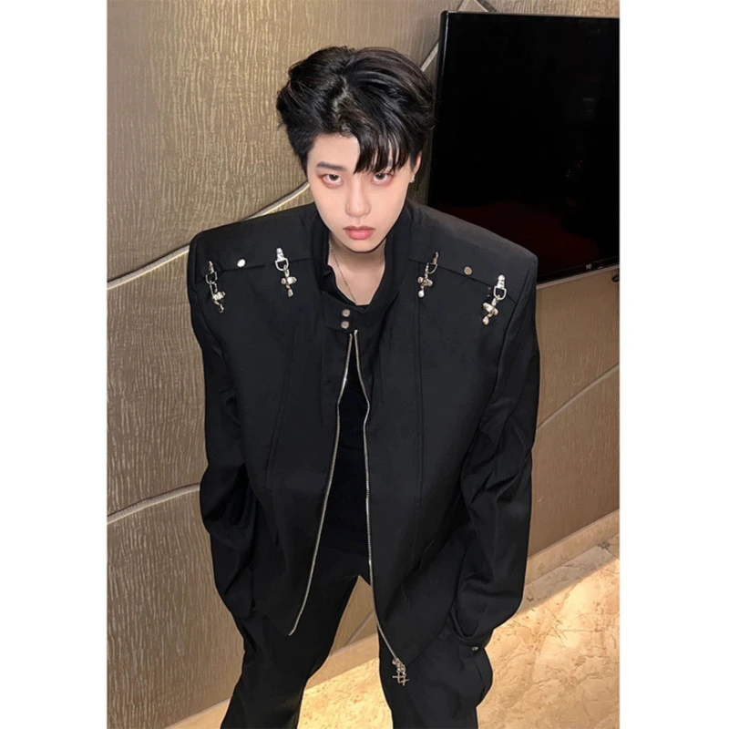 高级感痞帅男装休闲外套短款设计感cleanfit高街美式飞行员夹克衫