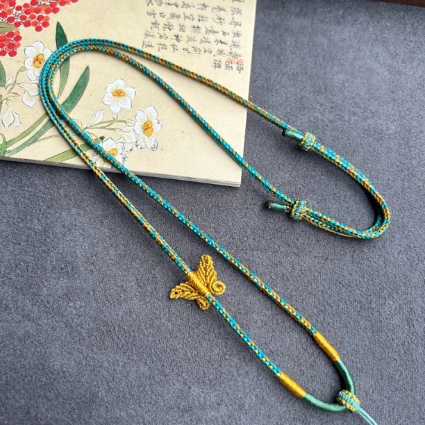 手工编织蝴蝶绕线款吊坠绳千里江山可调节挂坠绳