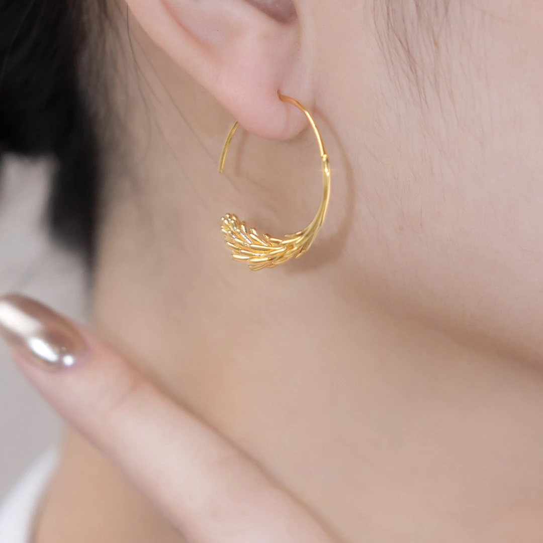 锌合金耳饰 法式小众复古时髦中古风简约圆形圆环麦穗耳钩小耳环