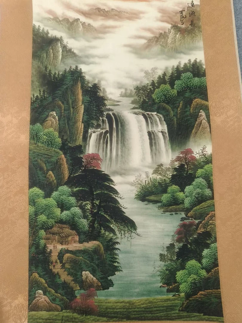 千古书画院 小画片福利 瀑布源远流长32*55 尺寸小不喜勿拍没轴头