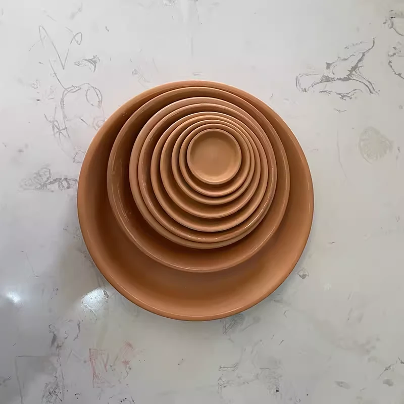 红陶土花盆托盘简约陶盆底托桌面防漏水接水盘吸水透气圆形托盘