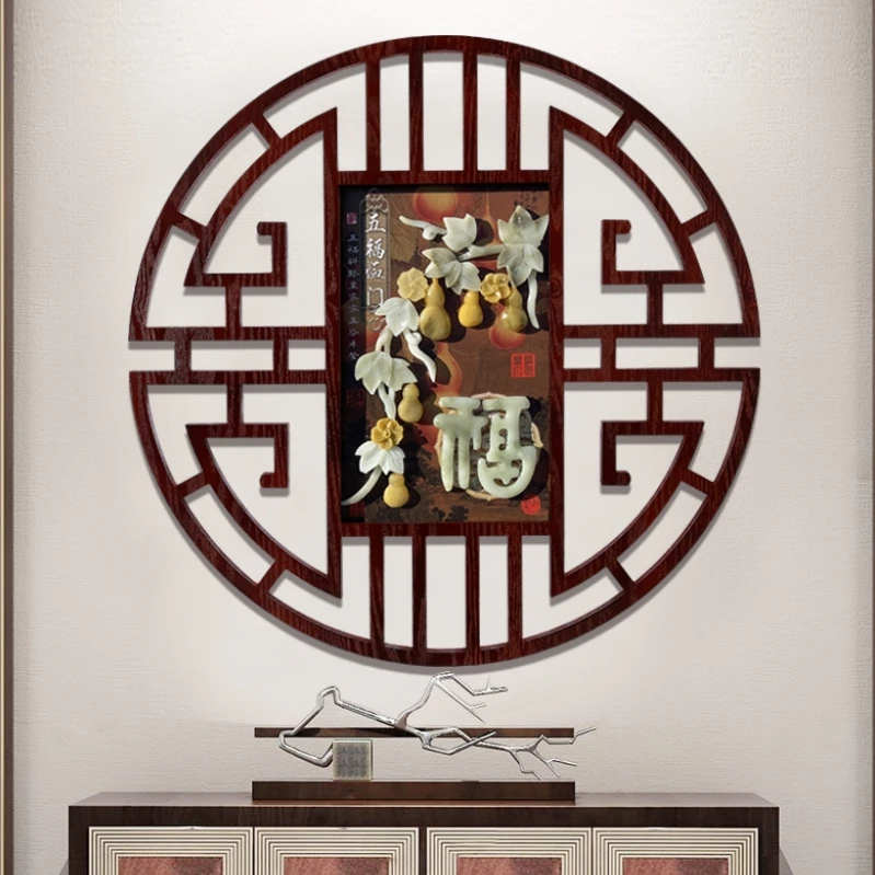 新中式入户玄关装饰画玉雕画精选客厅沙发背景墙走廊尽头挂件壁画