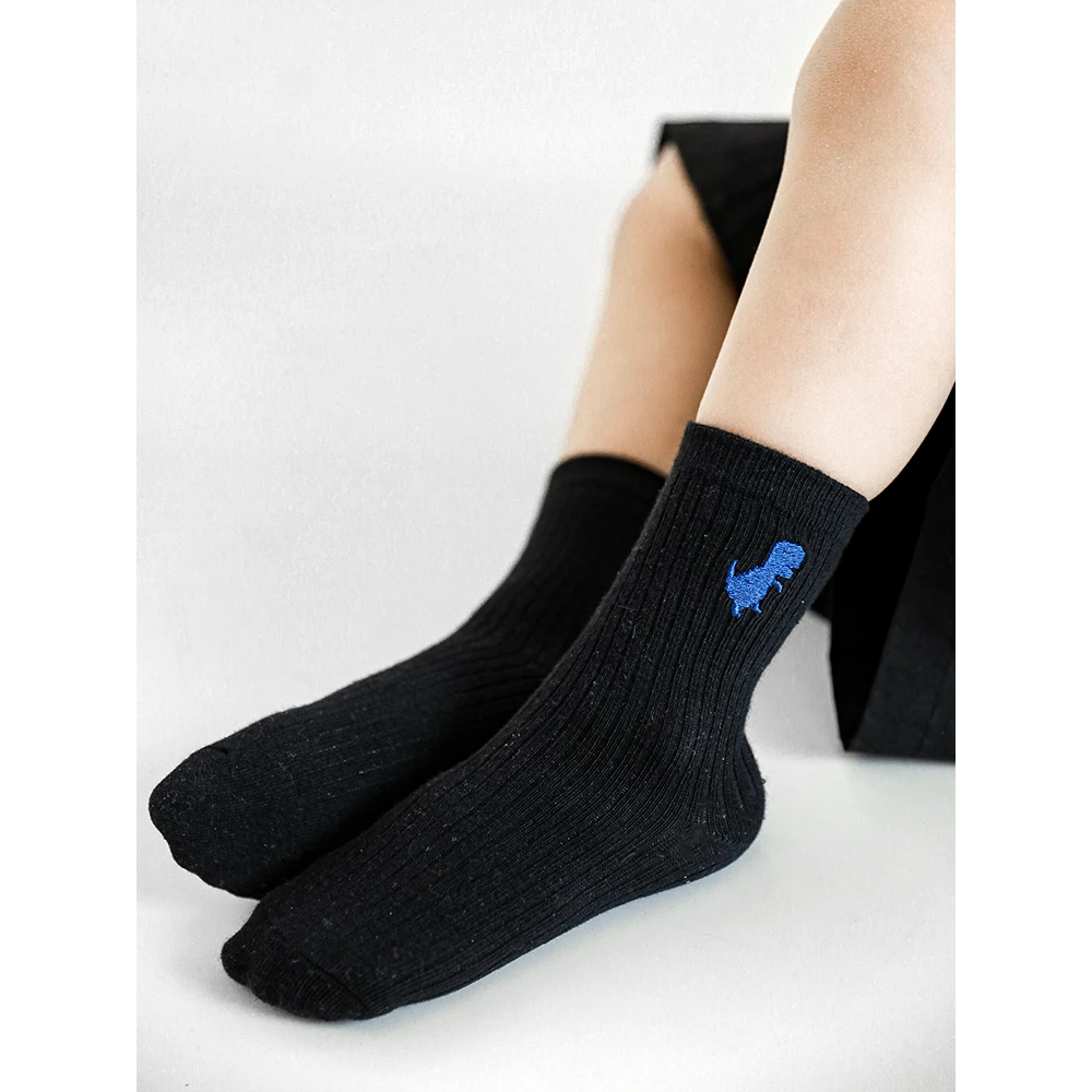 oddtails男童恐龙刺绣中筒袜子春秋款舒适儿童棉袜柔软长袜S0625