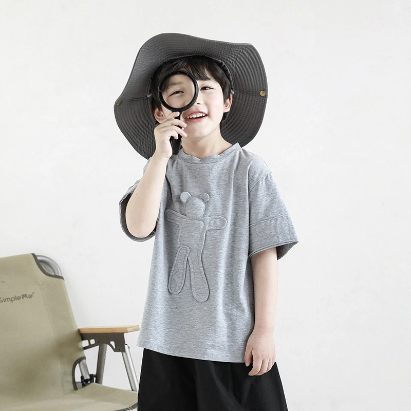 【夏款清】oddtails男童小熊刺绣短袖夏季新宽松中大童QG802