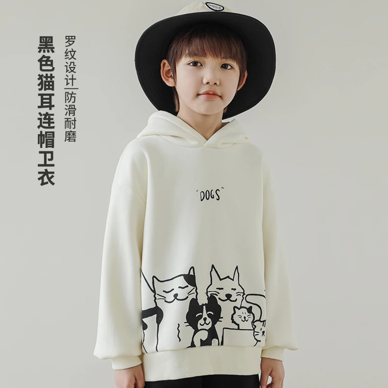 【冬一波】oddtails儿童男童黑色连帽宽松防滑耐磨罗纹QG2459