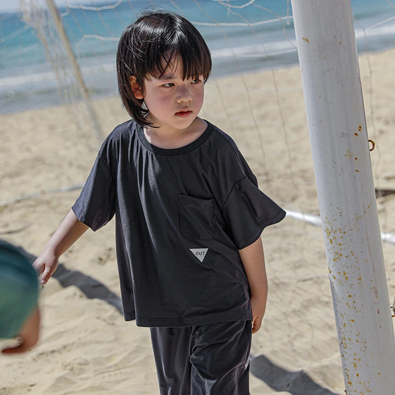 【夏款清】oddtails童装藏青色运动短袖夏新款中大童透气QG348