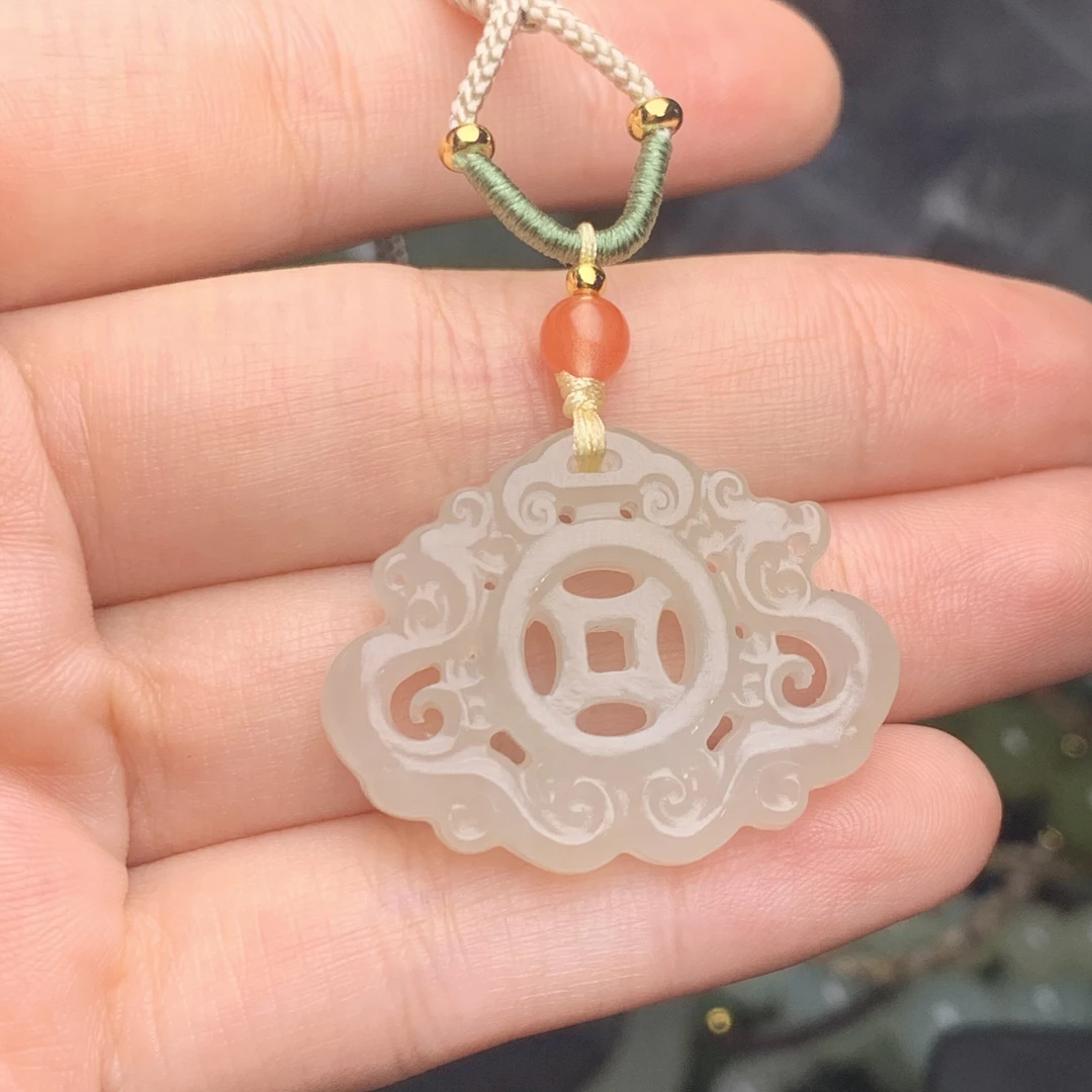 和田玉冰藕粉（龙凤）吊坠～～～