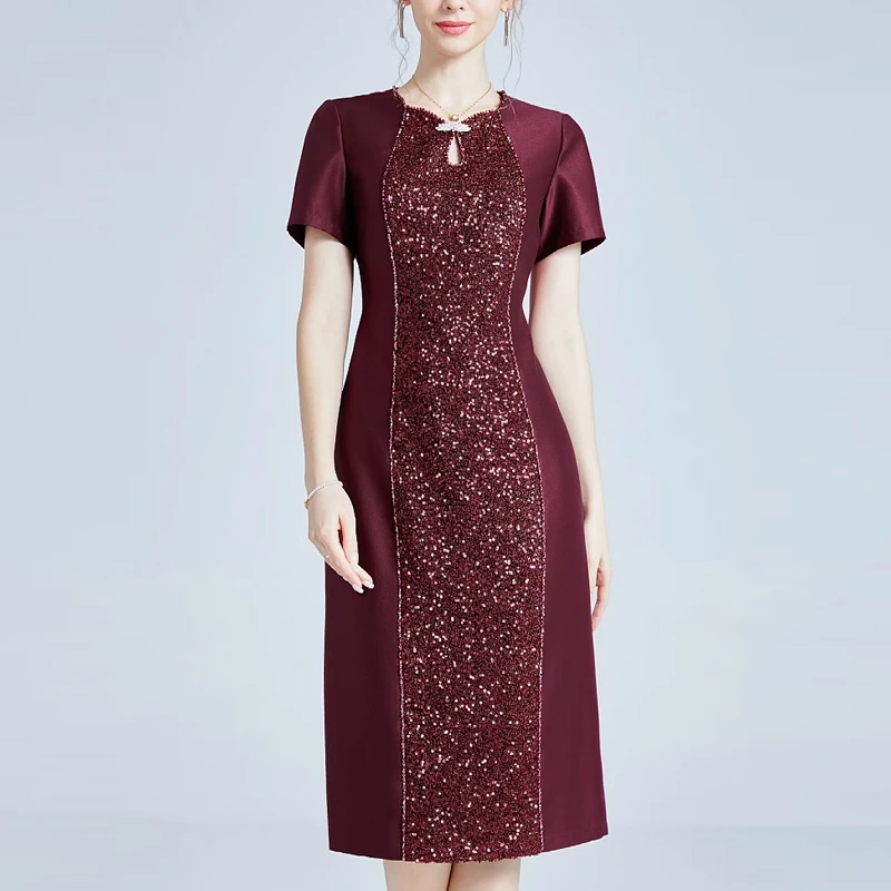 网纱刺绣中年连衣裙夏季新款大码婆婆妈妈装婚宴礼服短袖拼接裙子