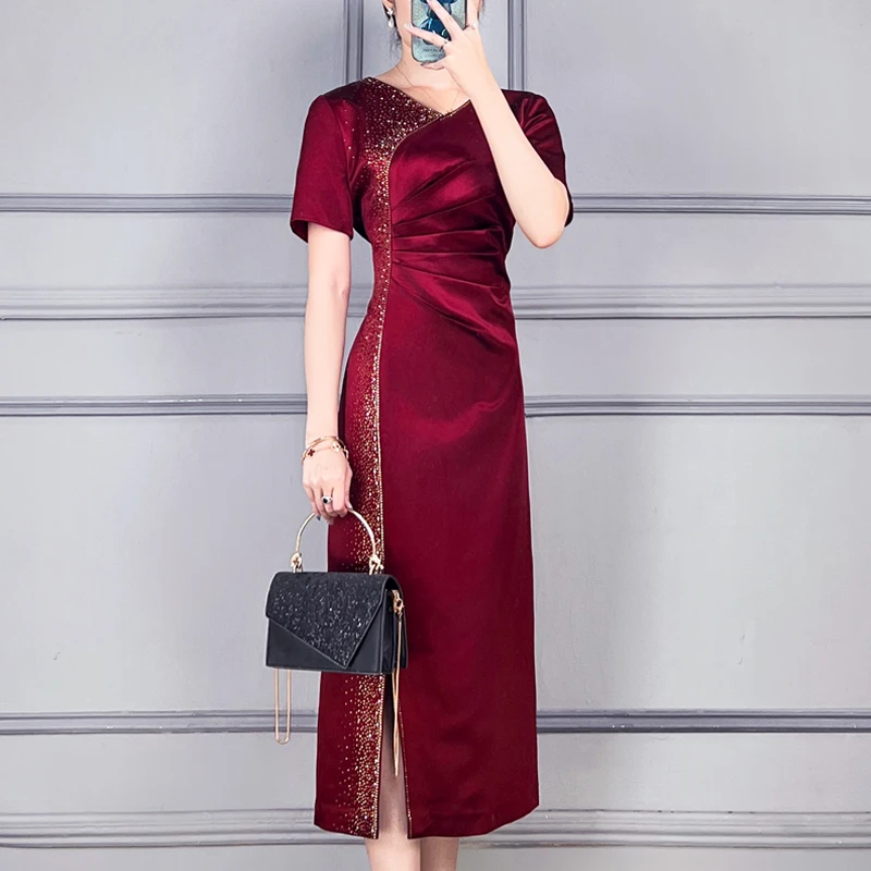 高级感改良旗袍婚宴喜婆婆妈妈礼服通勤年轻款高端气质洋气连衣裙