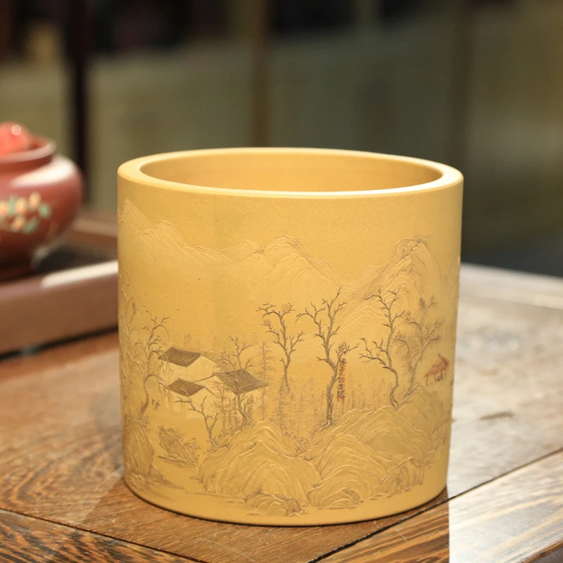 神力精品紫砂花盆段泥通转泥绘艺师制作高档紫砂盆景盆水洗画缸