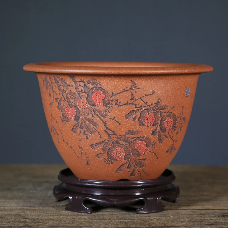 神力紫砂花盆盆景盆锦石刻绘精品古典室内桌面绿植盆栽松柏兰花盆