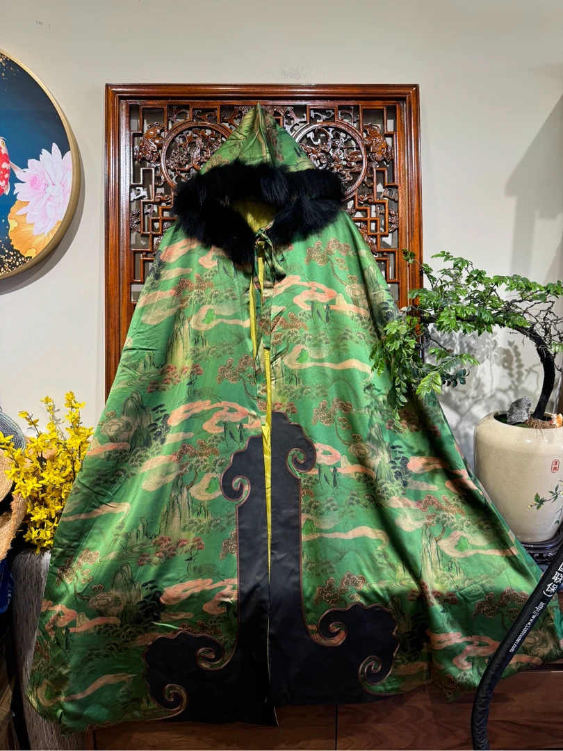 香云纱长款斗篷复古披风冬款外套