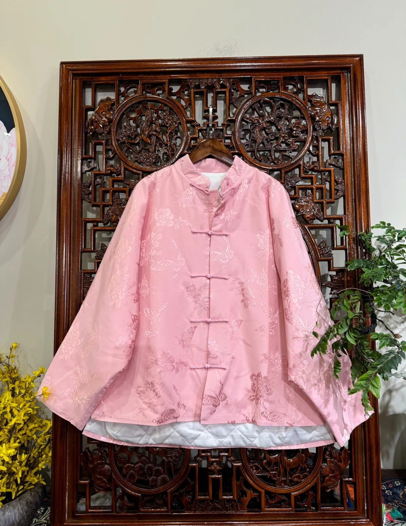 冬款棉服新缎提花夹克棉外套