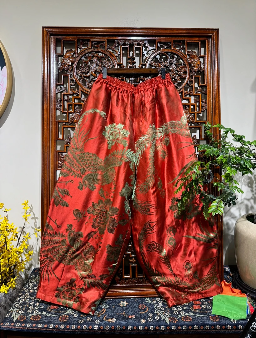 老软缎提花双层休闲裤