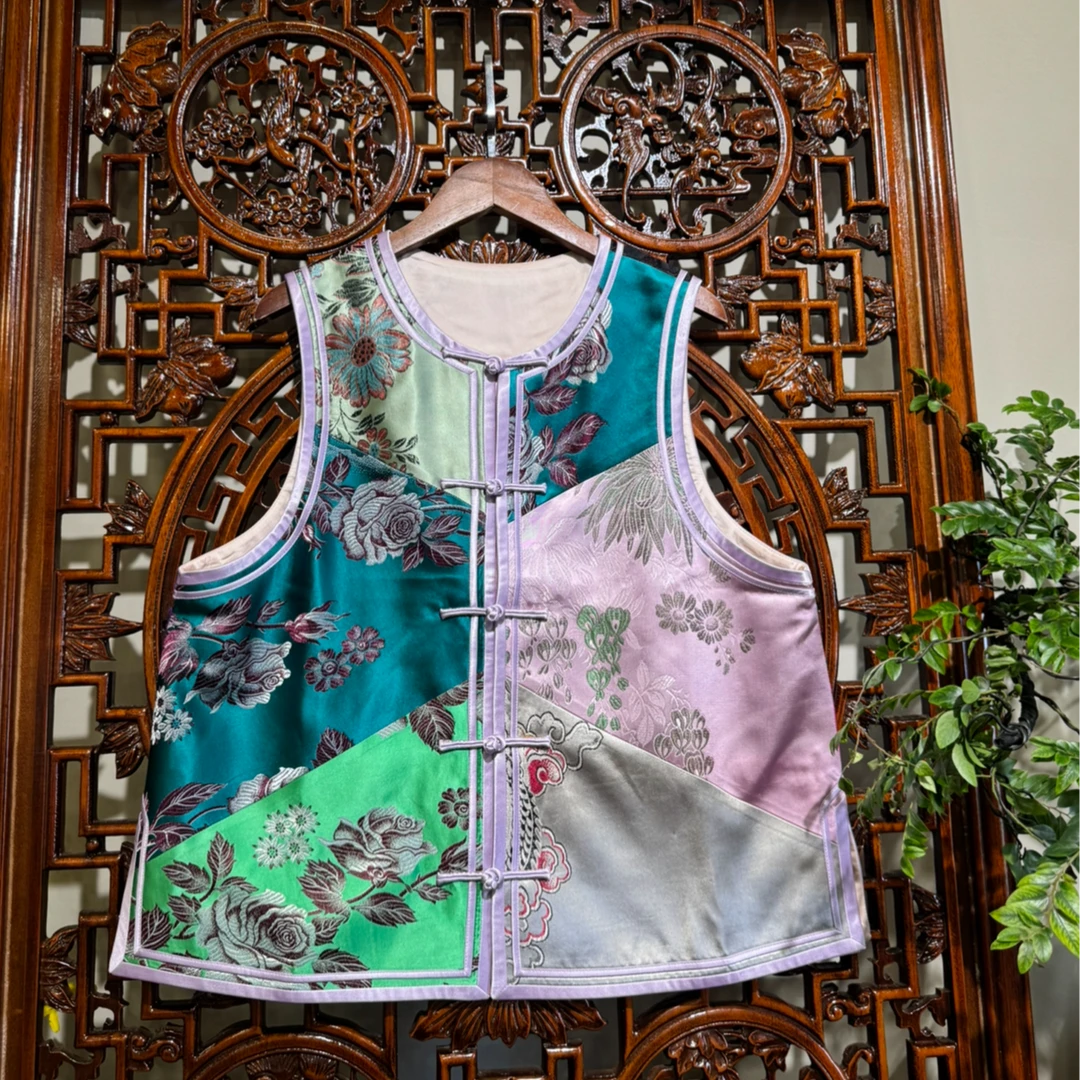 老织锦复古提花拼接马甲