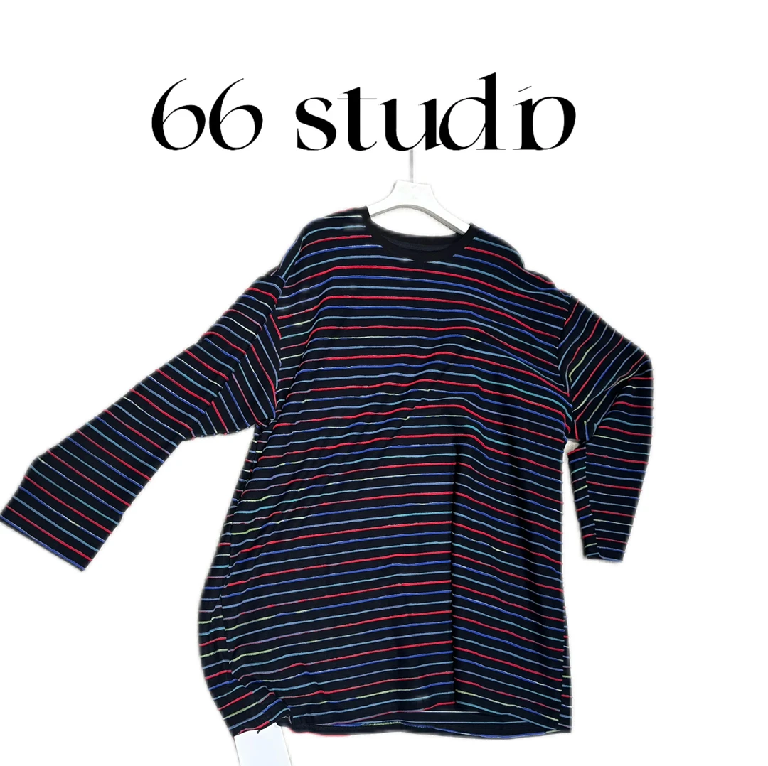 大码欧货彩条拼接加长大T恤