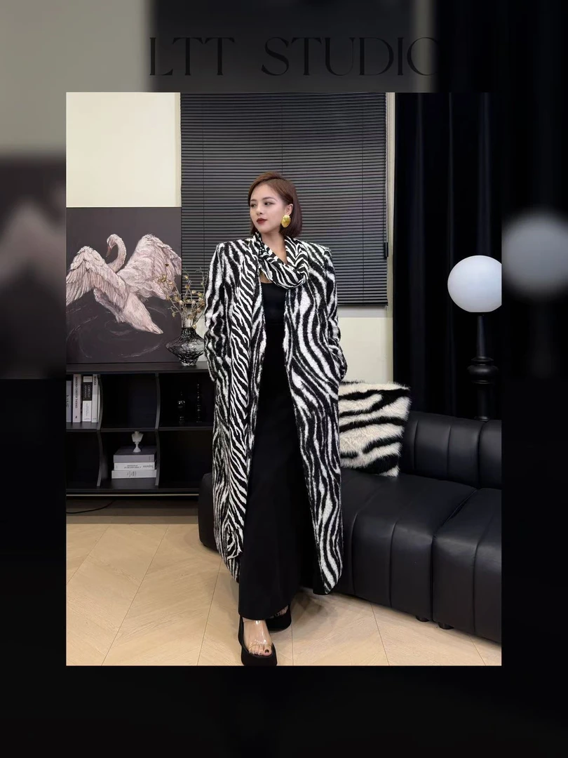 LTT-秋冬新款 冬款时尚气质斑马显瘦中长款大衣