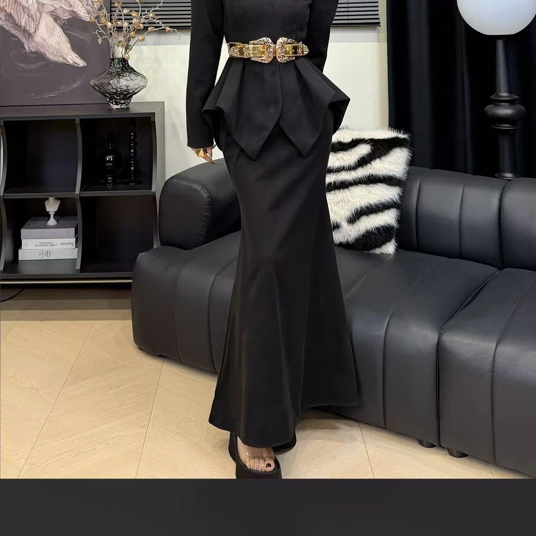 时尚名媛气质黑色高腰鱼尾裙