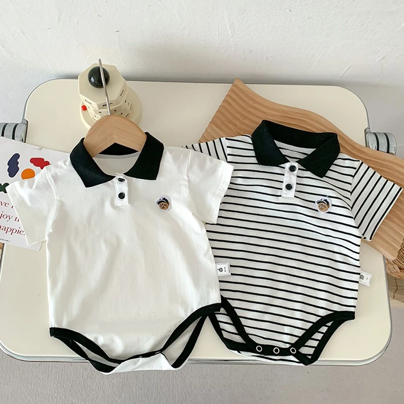 新生婴儿衣服夏装洋气哈衣包屁衣Polo衫男宝宝夏季爬服薄款连体衣