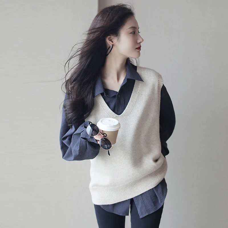 法式v领软糯无袖毛衣开衫春季新款叠穿坎肩高级感外穿背心针织衫