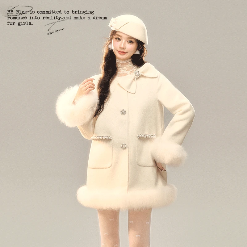 BB BLUE 原创设计 千金女二蝴蝶结毛呢外套