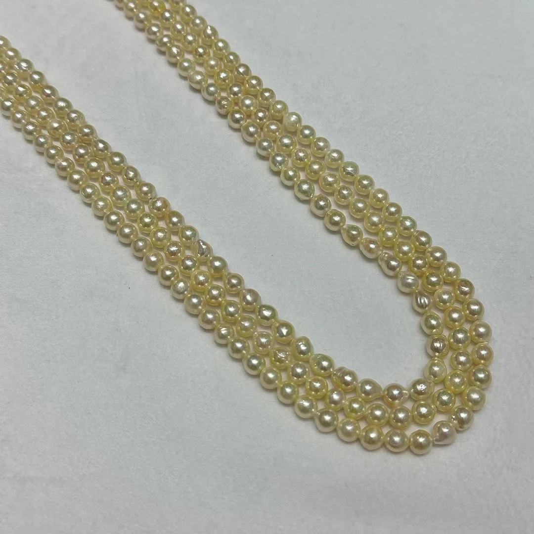 海水akoya珍珠羽黄金色系微巴手工珍珠项链多样性发货一条5-6MM
