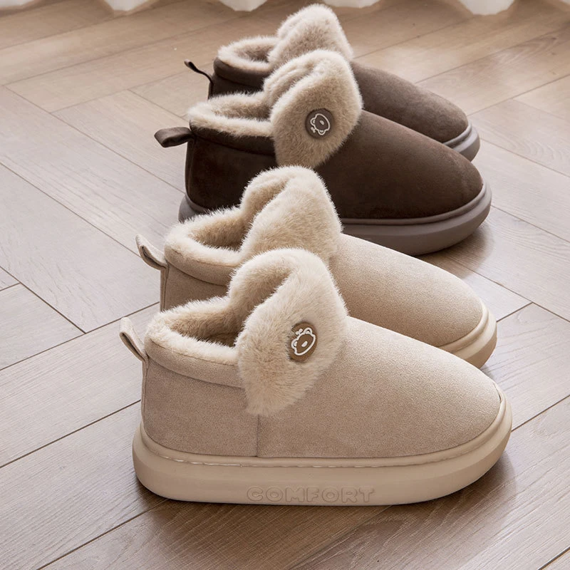 厚底防水棉拖鞋女冬季2024新款居家用加绒保暖防滑外穿雪地靴批发