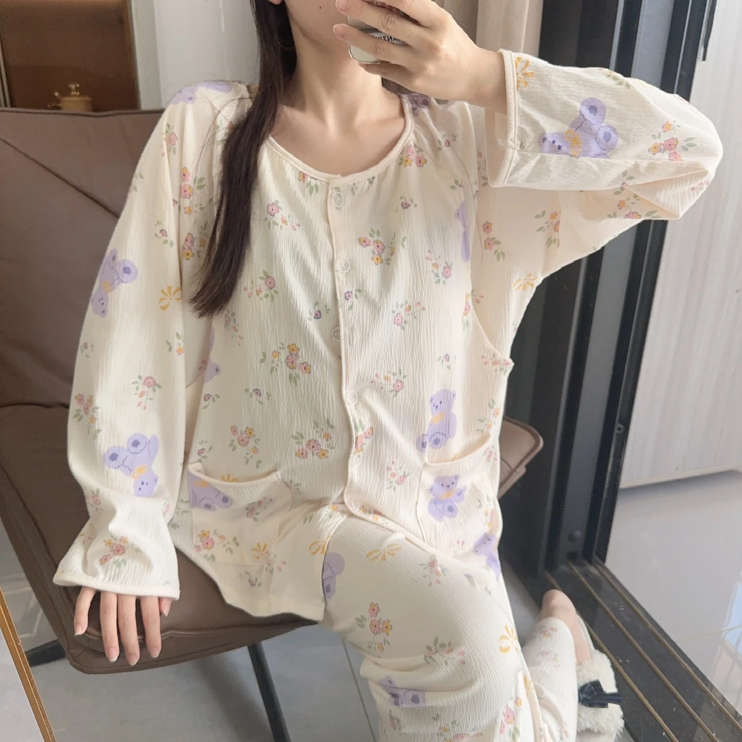 秋冬季款月子服带胸垫柔软舒适吸汗产前产后哺乳居家外出睡衣套装