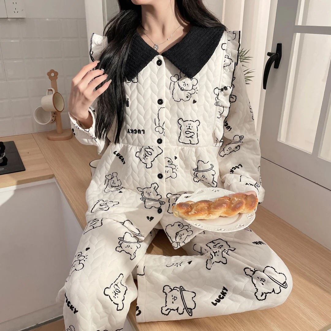 秋冬新款空气棉月子服产后舒适宽松吸汗居家外穿产后哺乳睡衣套装