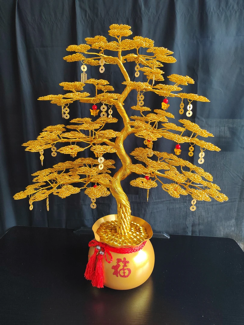 步步高升发财树铝线手工艺品摆件