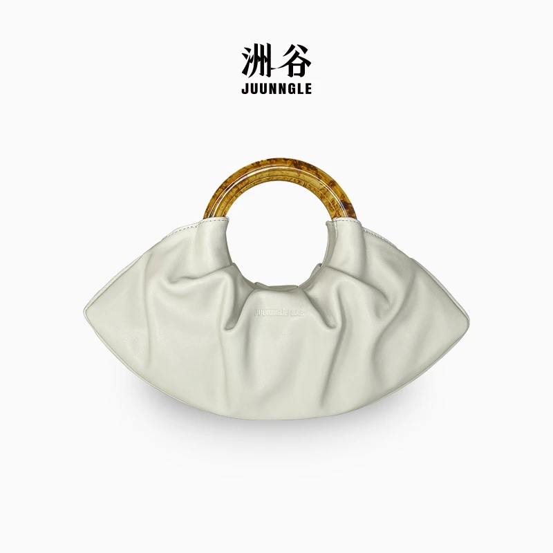 Juunngle洲谷牛角包原创小众气质时尚百搭纯色真皮腋下潮流手拎包