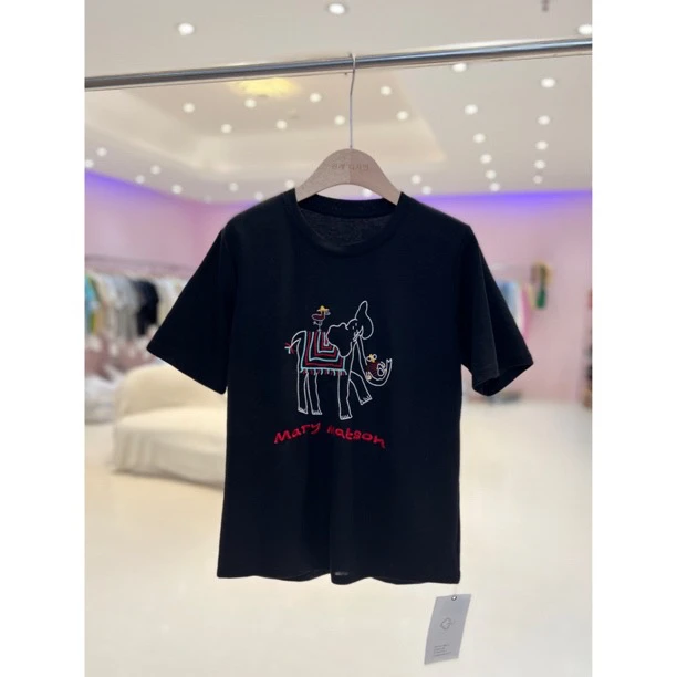 B王见-8760【刺绣小象】东大门韩版夏季刺绣圆领百搭休闲T恤