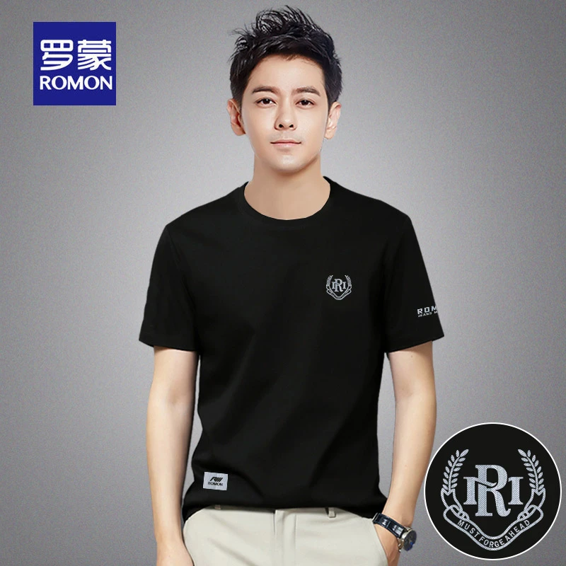 罗蒙夏季男士短袖新款圆领舒适T恤凉感透气时尚男装冰丝薄款半袖