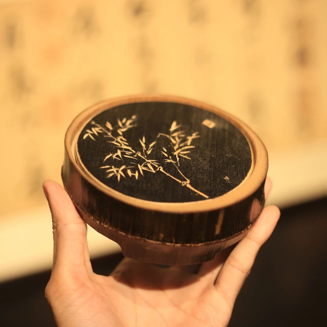 【原竹·甲辰龙年九月作】竹雕阴刻茶洗壶承 老竹竹手刻高工刻绘