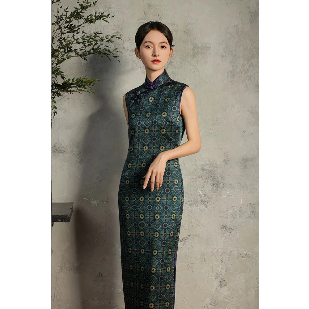 十六梅《幽若》100%桑蚕丝45姆米重锻香云纱真丝手工原创旗袍复古