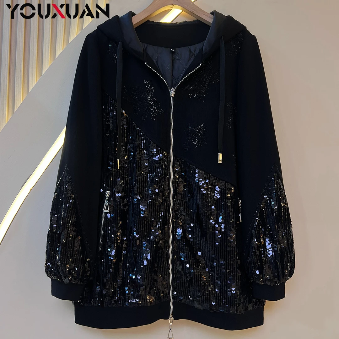 【高定二棉】秋冬百搭韩版上衣时尚休闲宽松长袖连帽女士外套6075