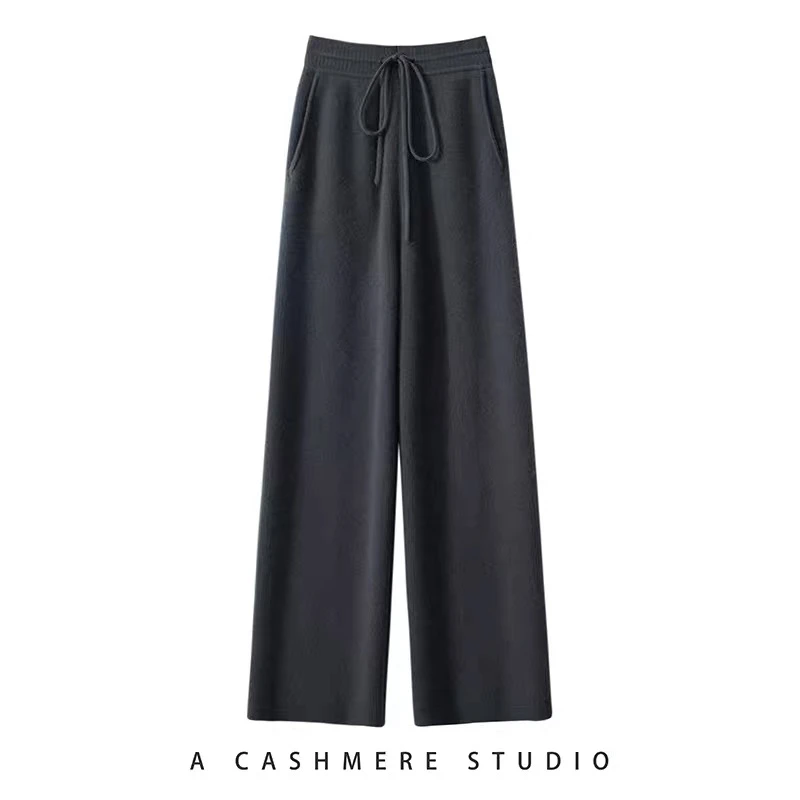 重磅新品~100山羊绒直筒女士阔腿裤拖地休闲百搭四平加厚针织