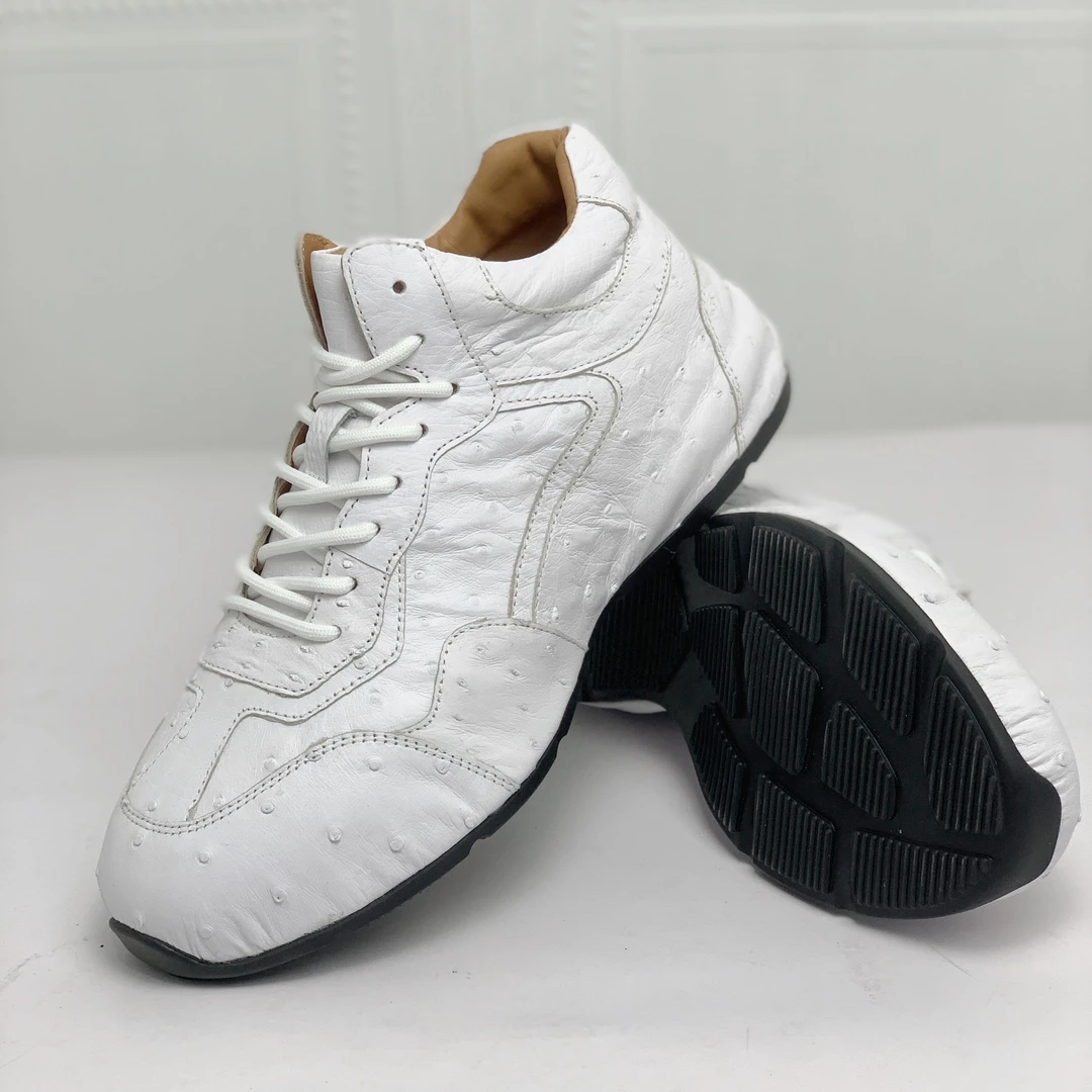 鸵鸟皮休闲时尚男款潮鞋运动潮流男士白色百搭青春厚底四季男鞋