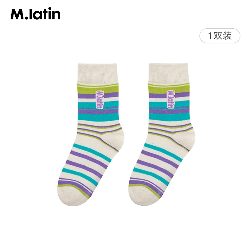 K1马拉丁童装儿童袜子夏新款女童大童精梳棉亲肤条纹提花中筒袜
