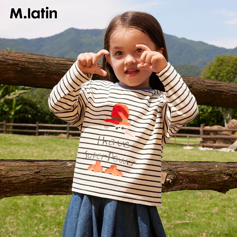 洋气K1马拉丁童装购物袋T恤秋新男童女童小童趣味印花撞色领长袖