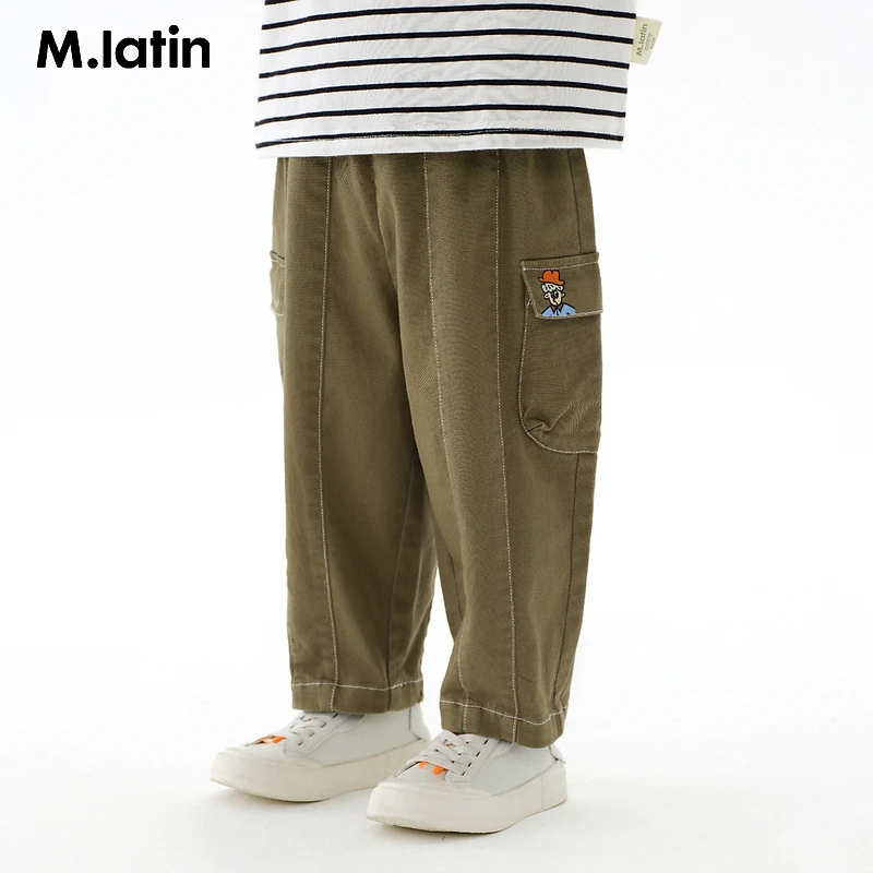 K1马拉丁童装儿童裤子秋新款男小童趣味印花多口袋工装牛仔长裤