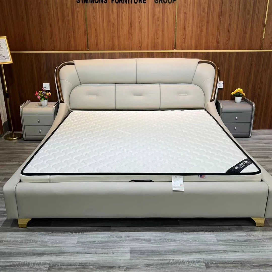 豪华大床升级静音床板意式双人床简约轻奢皮床主卧婚大床