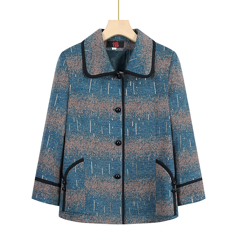 中老年人妈妈装春秋新款宽松老人大码翻领毛呢外套洋气奶奶上衣服