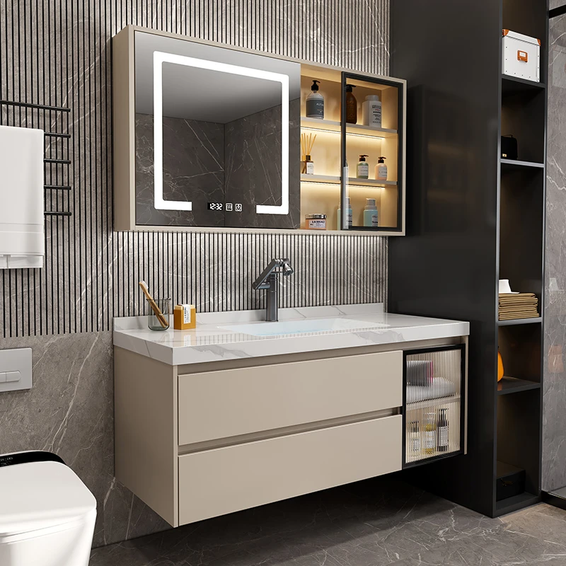 【岩板无缝一体盆】无缝岩板浴室柜组合洗脸洗手池现代简约洗漱台