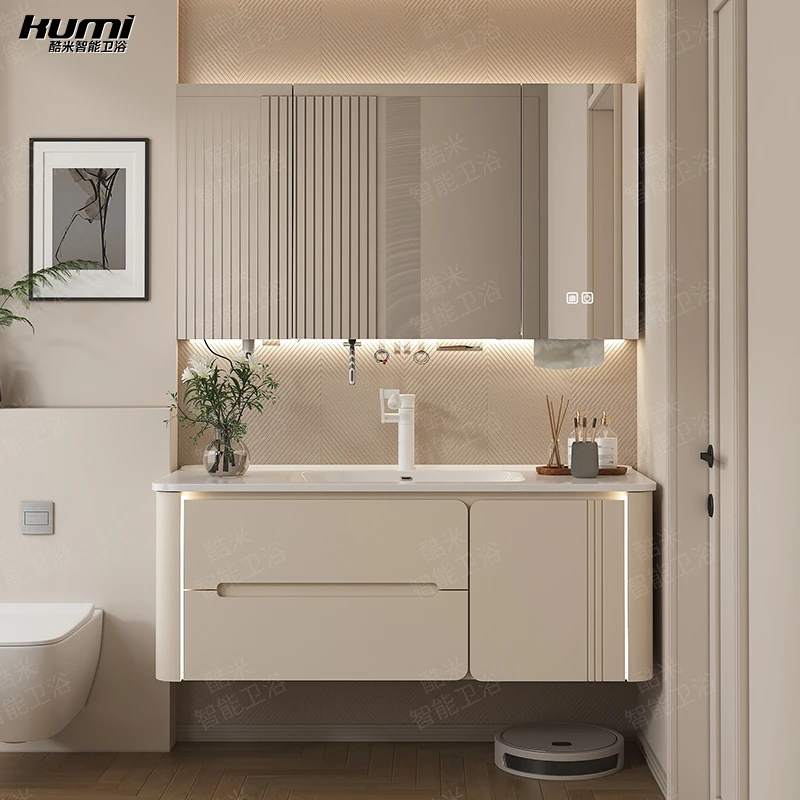 【美妆架多功能镜柜】实木烤漆组合洗漱台洗脸洗手盆陶瓷一体盆